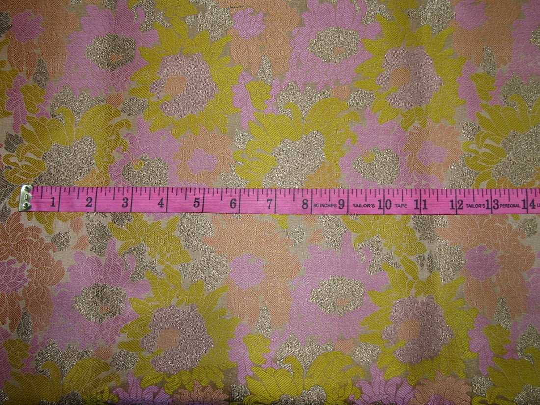 Brocade Fabric YELLOW AND PINK FLORAL X METTALIC GOLD color 44&quot;