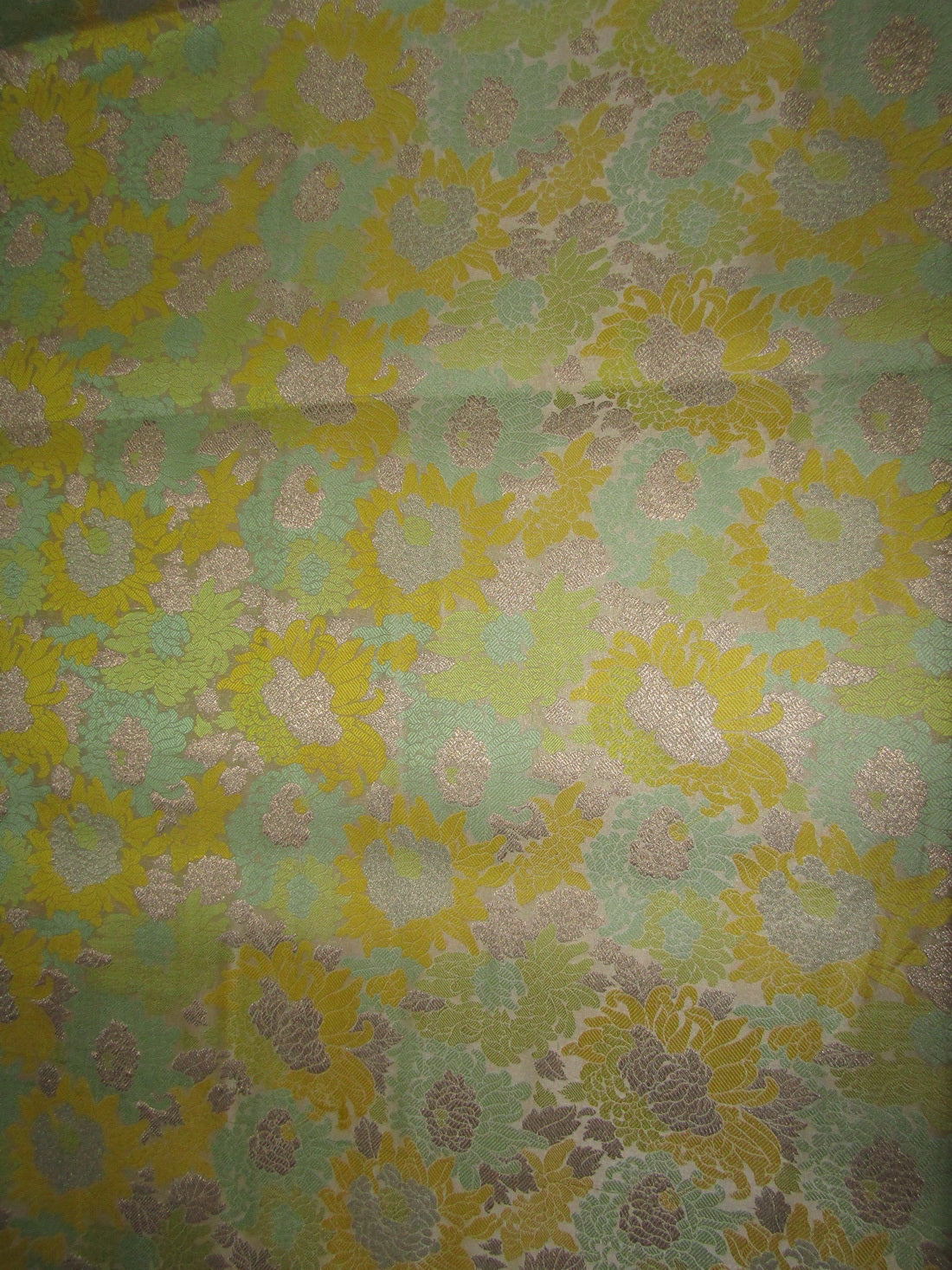 Brocade Fabric YELLOW AND GREEN FLORAL X METALIC GOLD color 44&quot;