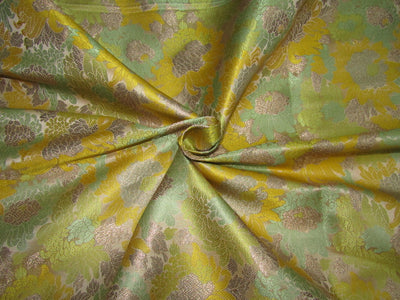 Brocade Fabric YELLOW AND GREEN FLORAL X METALIC GOLD color 44&quot;