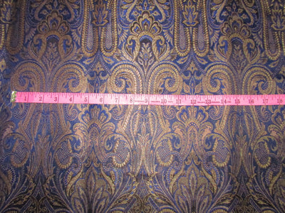 Brocade fabric royal blue/black x metallic GOLD with multi color paisleys 44&quot; wide