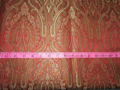 Brocade fabric red x metallic GOLD with multi color design paisleys 44&quot; wide