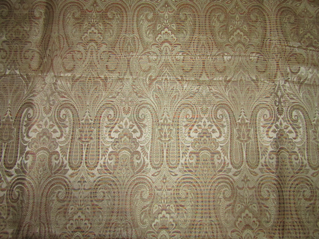 Brocade fabric navy x metallic GOLD with multi color design paisleys 44&quot; wide