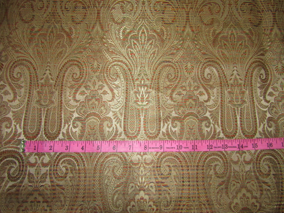 Brocade fabric navy x metallic GOLD with multi color design paisleys 44&quot; wide