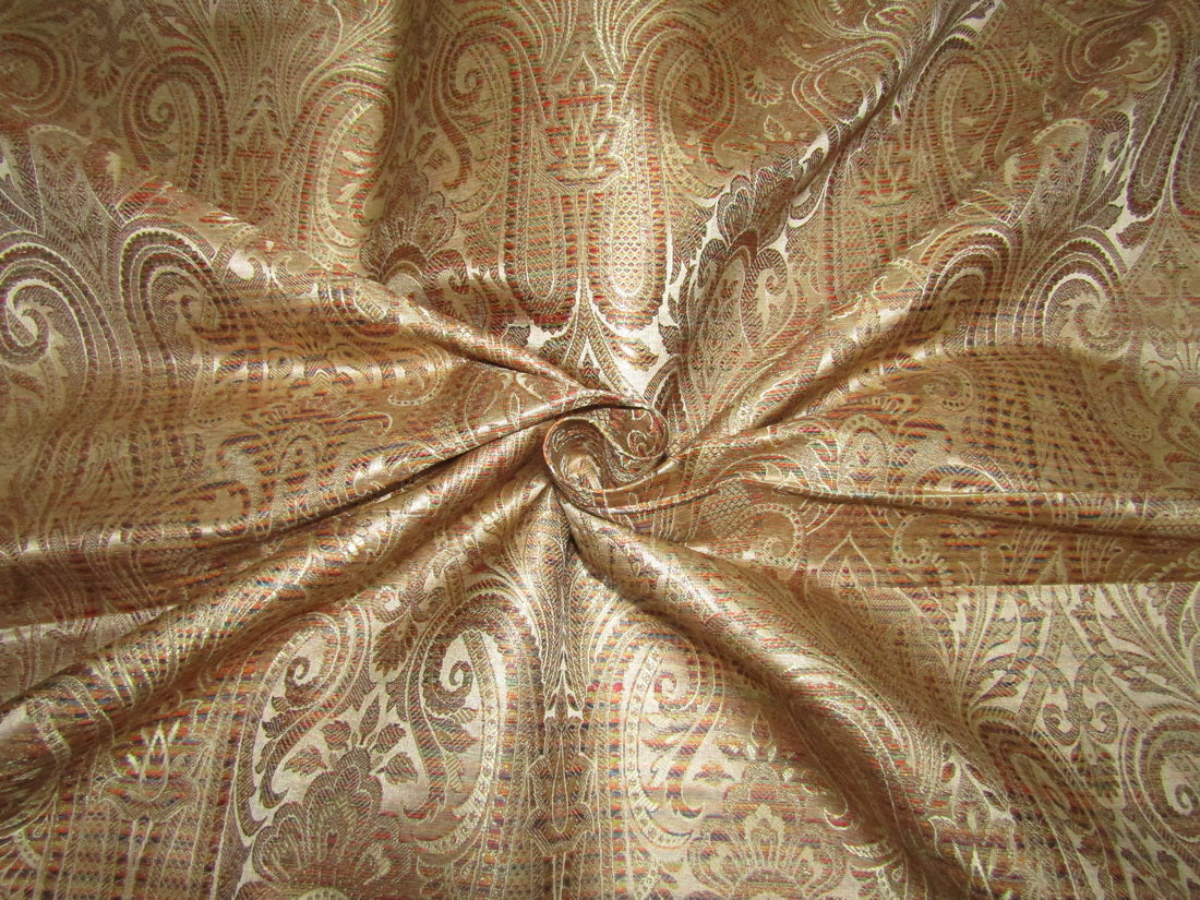 Brocade fabric navy x metallic GOLD with multi color design paisleys 44&quot; wide