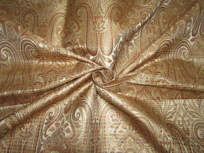 Brocade fabric navy x metallic GOLD with multi color design paisleys 44&quot; wide