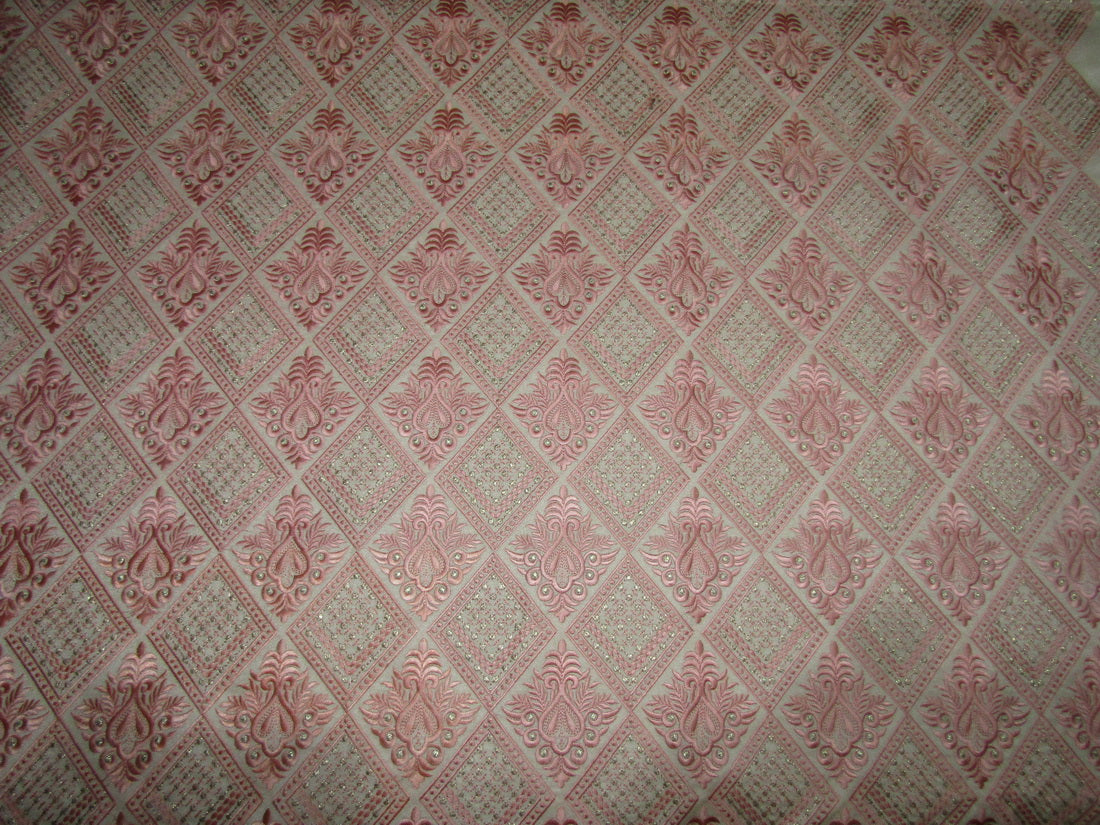 Silk Brocade Fabric classy baby pink embroidered with a hint of gold color 44" wide BRO703[4]