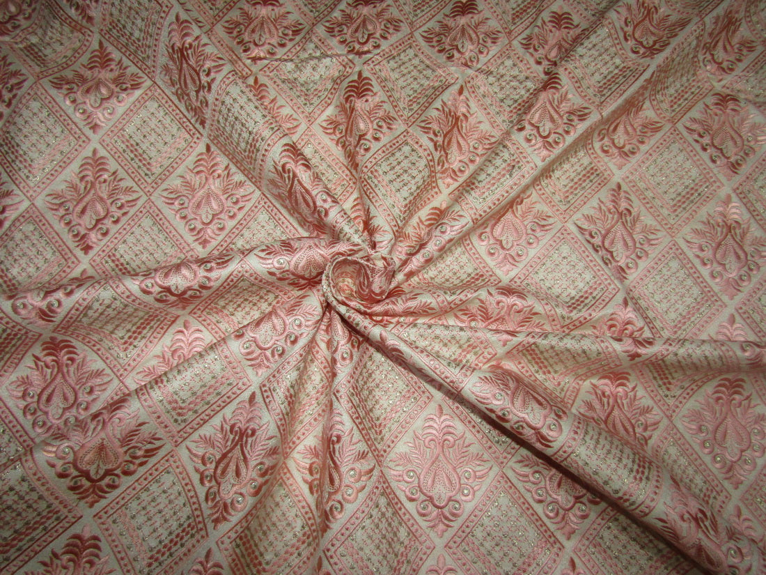 Silk Brocade Fabric classy baby pink embroidered with a hint of gold 44&quot;