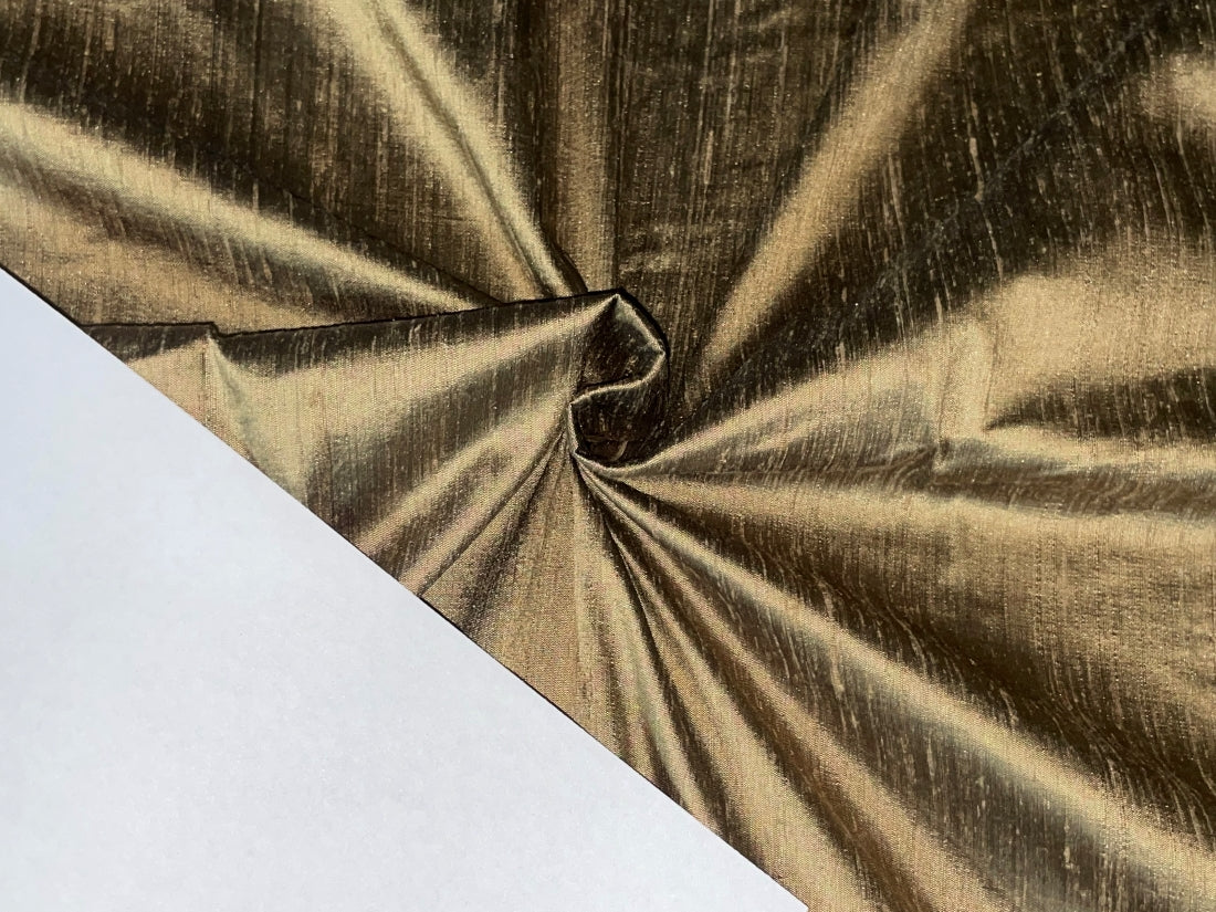 100% Pure SILK Dupioni OLD GOLD X BLACK with slubs FABRIC 54" wide MM15[5]