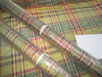 100% Silk Taffeta Fabric green multi color plaids  54" wideTAFC28[1]