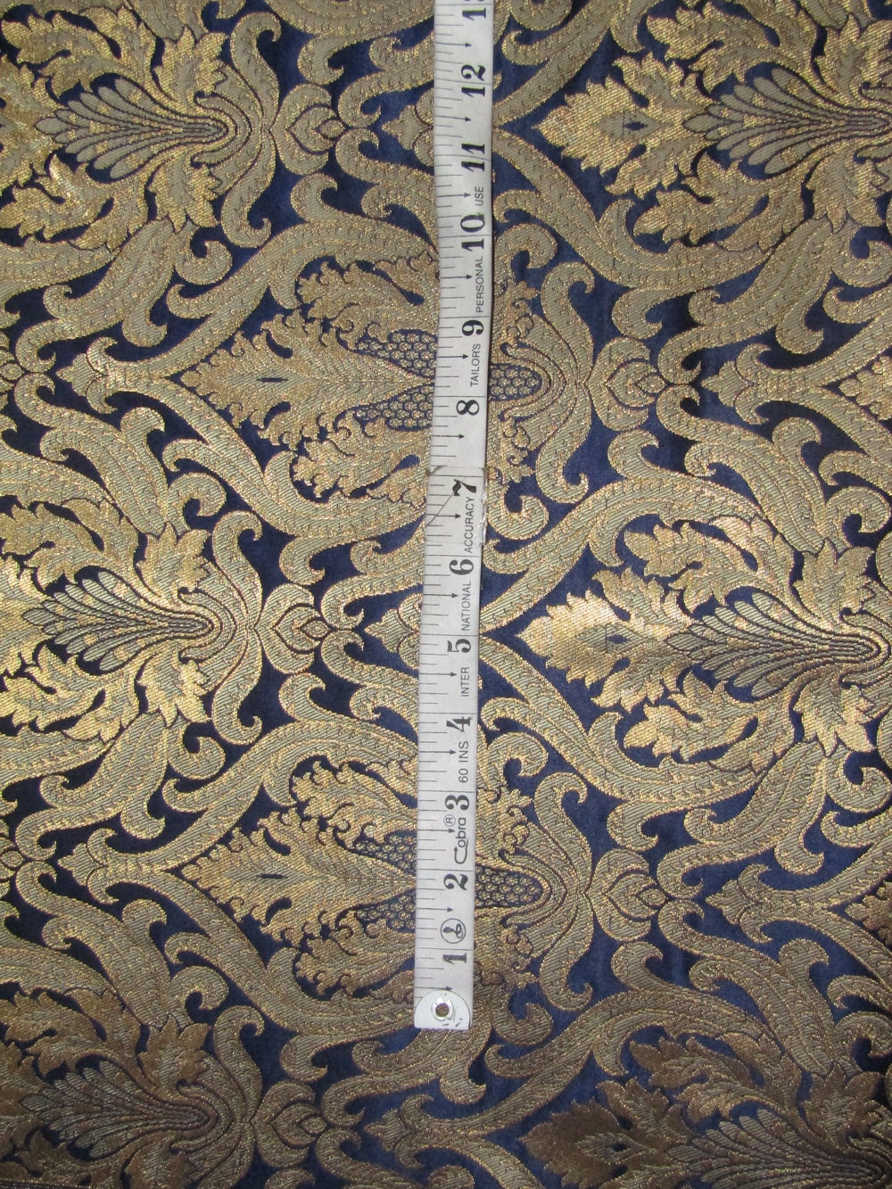 King Khwab silk Brocade [ a kings dream] fabric Navy Blue x metallic gold Color 44" WIDE