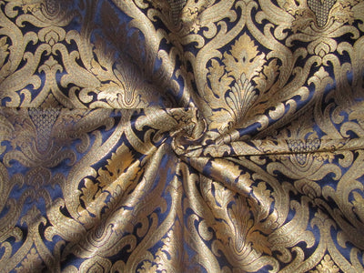 King Khwab silk Brocade [ a kings dream] fabric Navy Blue x metallic gold Color 44" WIDE