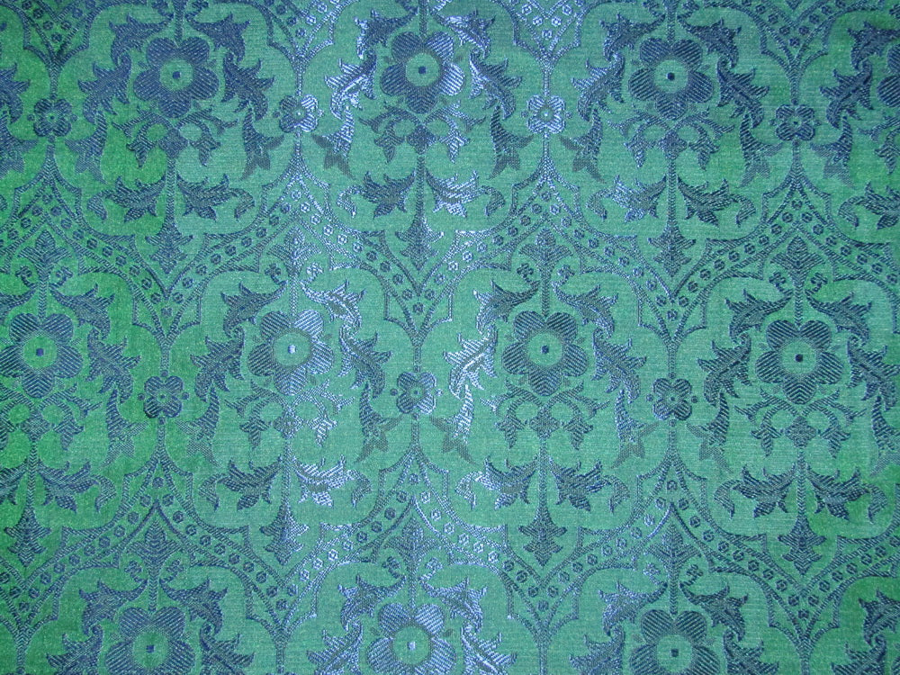 silk Brocade fabric green x blue Color 44" wide BRO708[2]