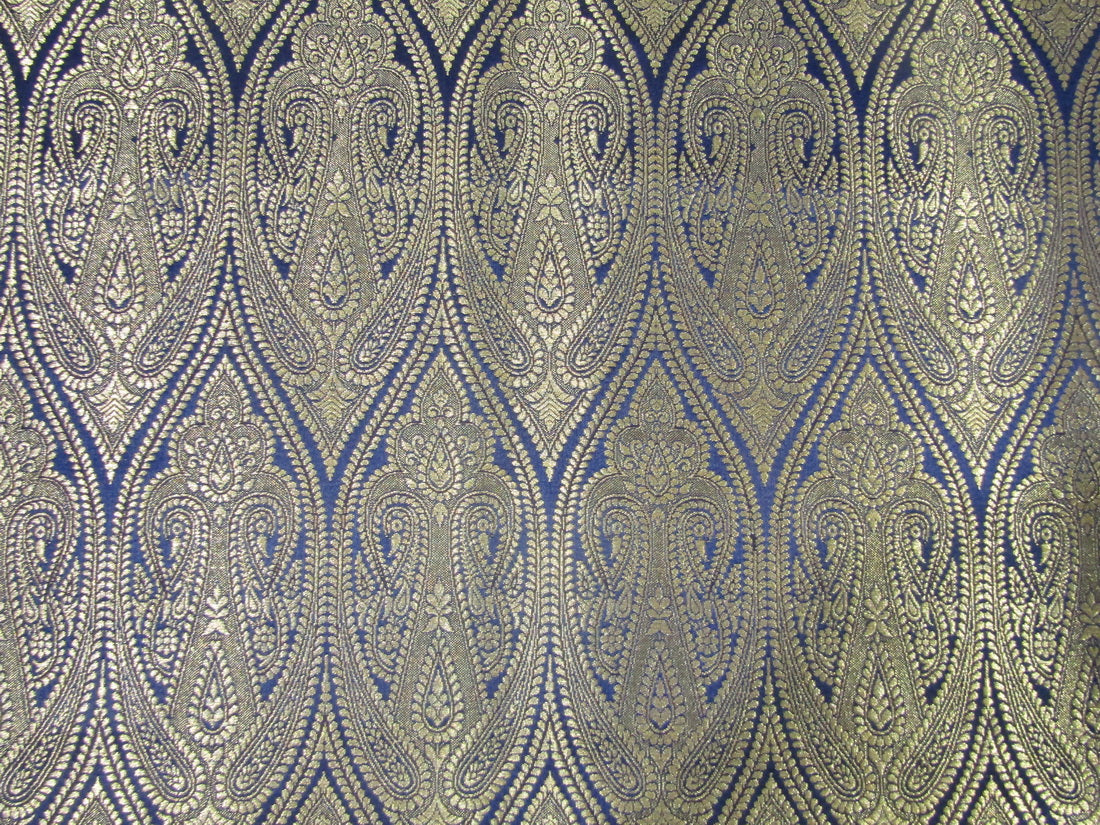 Silk Brocade fabric Paisleys navy Blue x metallic gold Color 44" wide BRO711[2]