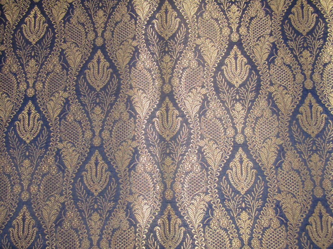 Silk Brocade fabric Navy x metallic gold Color 44" wide BRO713[4]