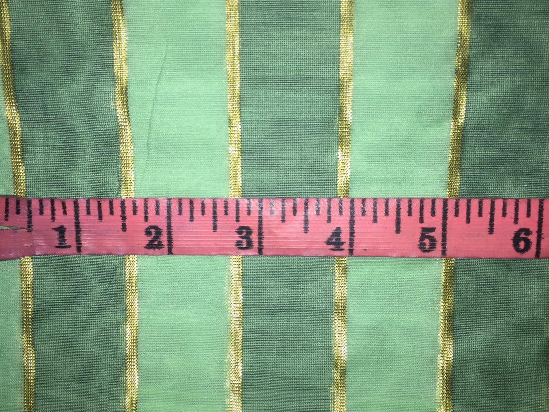 Cotton Chanderi fabric with shade of green x gold lurex stripe 44'' wide