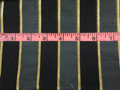 Cotton Chanderi fabric black with shade of grey x gold lurex stripe 44'' wide sold by the yard