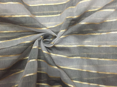 Cotton Chanderi fabric with shade of Silver x gold lurex stripe 44'' wide
