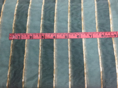 Cotton Chanderi fabric Mint with blue x gold lurex stripe 44'' wide