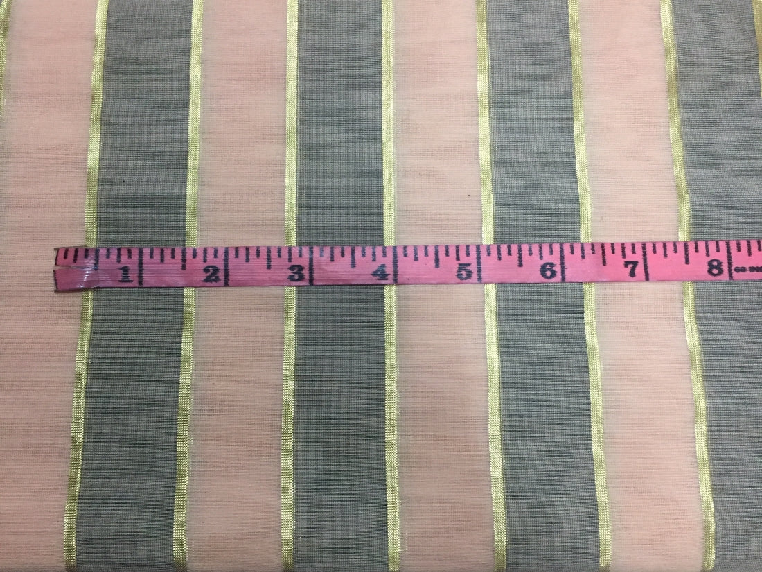 Cotton Chanderi fabric Brown with Peach x gold lurex stripe 44'' wide