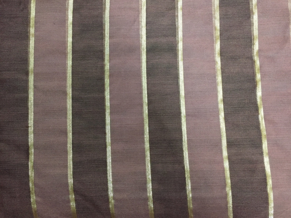Cotton Chanderi Fabric stripe shade of Brown x gold lurex stripe 44'' wide sold by the yard.