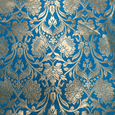 Heavy Silk Brocade Fabric Turquoise x Metallic Gold Color 36" wide BRO508[2]