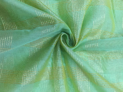 Chanderi Green Tissue fabric with metallic gold checks - 44'' wide sold by the yard.