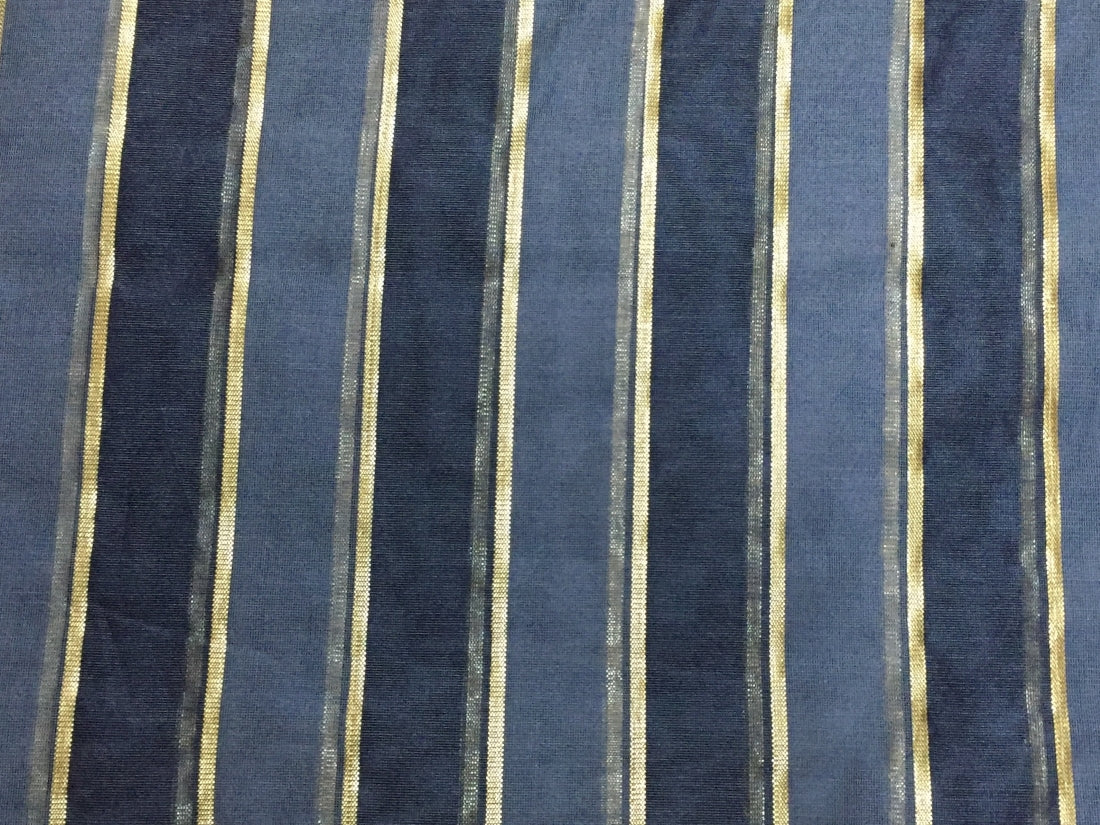 Cotton Chanderi fabric shade of Dark Blue x gold lurex stripe 44'' wide