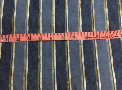 Cotton Chanderi fabric shade of Dark Blue x gold lurex stripe 44'' wide