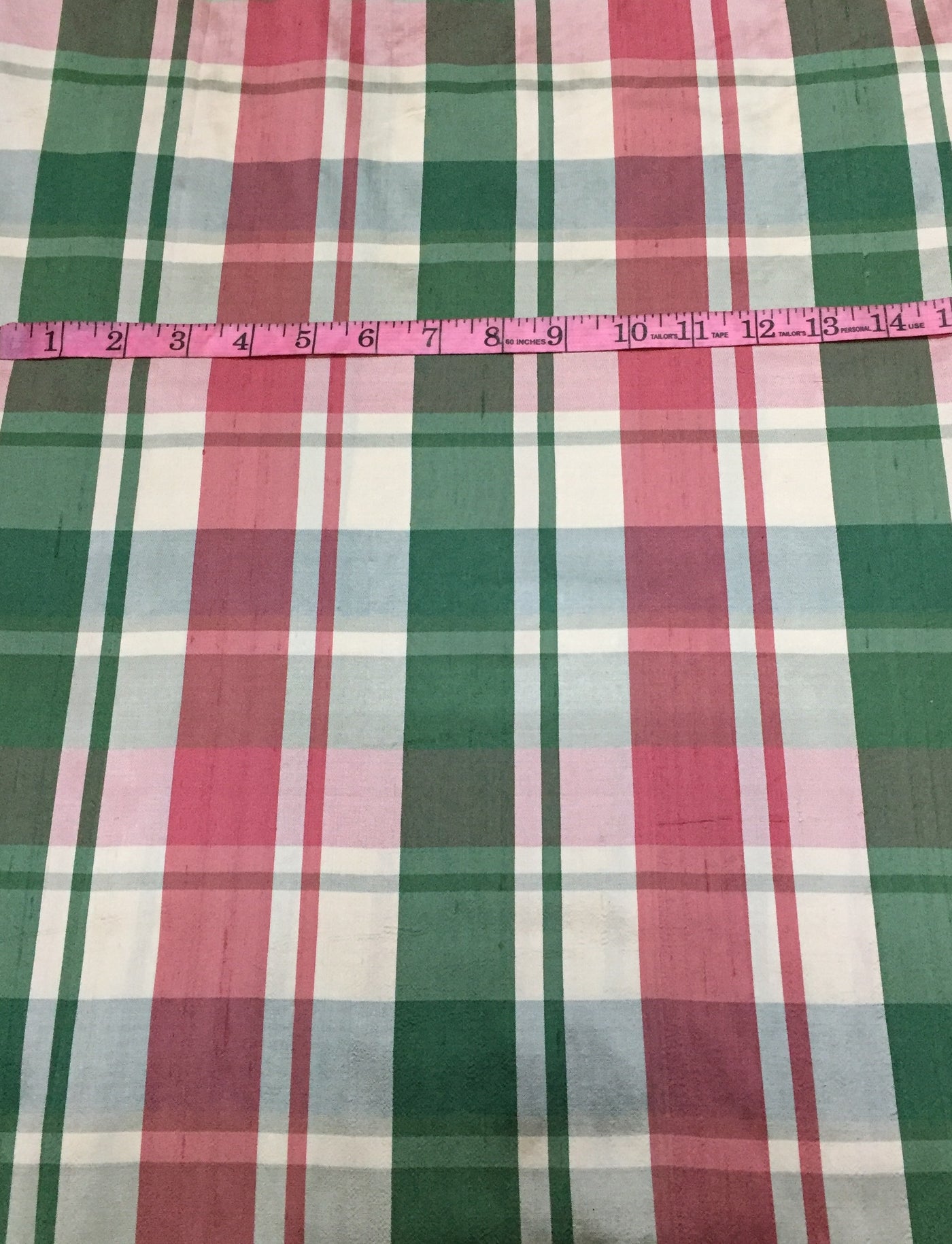 100% PURE SILK DUPIONI FABRIC pink green and grey PLAIDS 54" WIDE DUPC126[1]