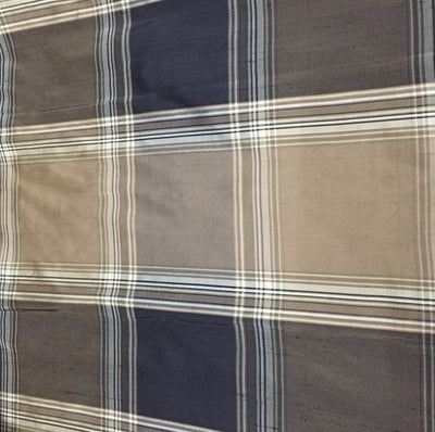 100% PURE SILK DUPIONI FABRIC black and brown PLAIDS 54" wide DUP#C125