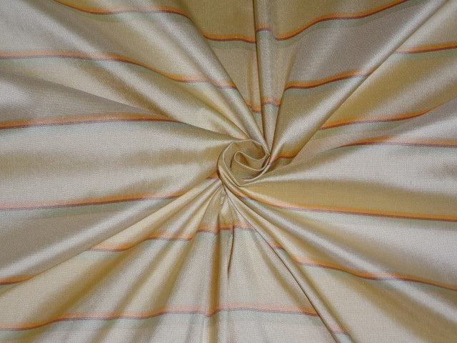 100% SILK DUPIONI FABRIC Red,Orange,Light Gold & Green COLOUR Stripes 54" wide DUP#S52[4]