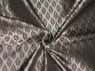 Spun SILK BROCADE FABRIC Golden Grey Black 44" BRO285[1]