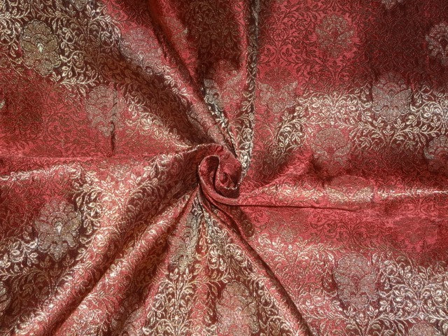 Spun SILK BROCADE FABRIC Red & Metallic Gold 44" wide BRO299[3]