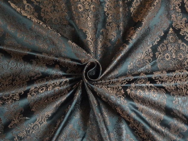 SILK BROCADE FABRIC Brown & Black color 44" wide BRO282[2]