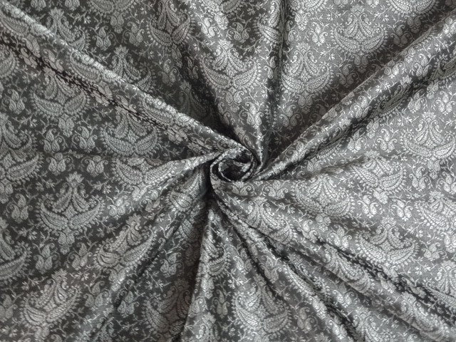 SILK BROCADE FABRIC BLACK &amp; Grey 44&quot;BRO284[1]