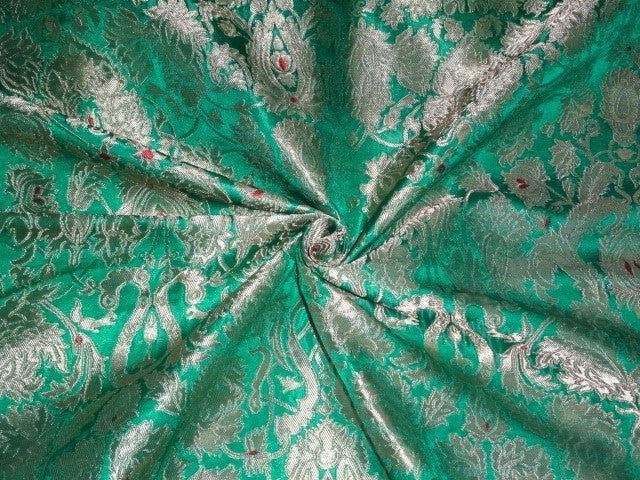 Silk Brocade Fabric king khab [kings dream]Red, Green & Metallic Gold color BRO283[1]