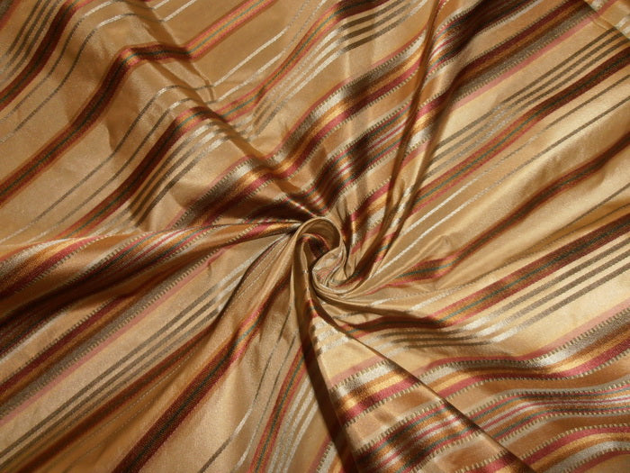 100% SILK TAFFETA FABRIC gold beige with multi satin stripes 54" wide TAFS129[1]