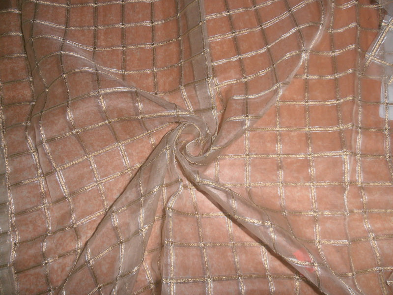 silk organza mettalic gold plaids silver threads fabric 44" wide [6729]