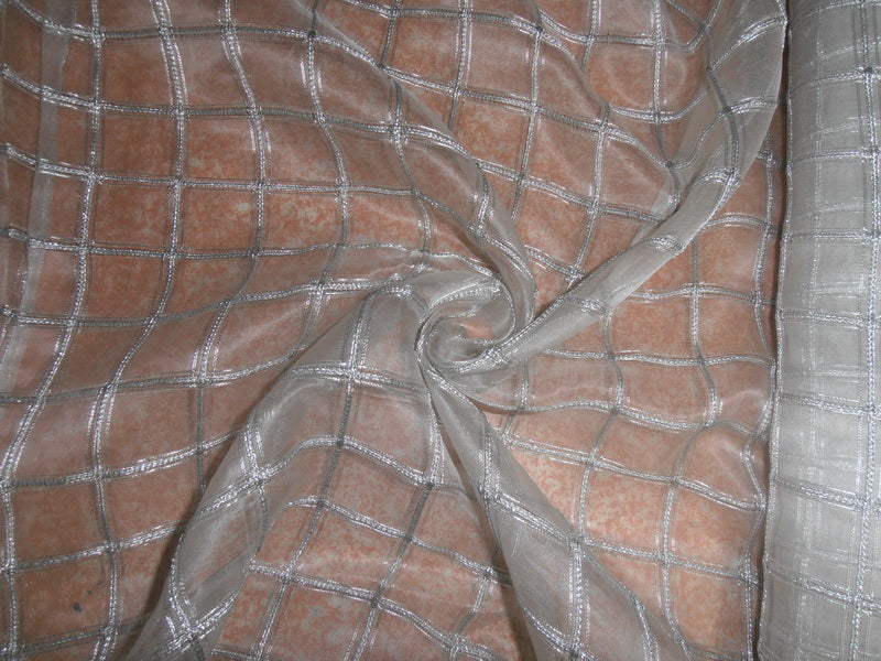 silk organza mettalic silver plaids fabric 44" wide [6730]