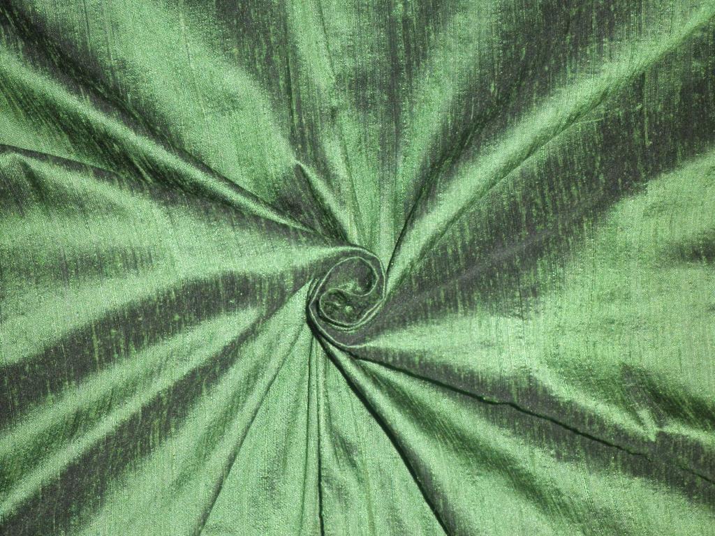 Pure SILK DUPIONI FABRIC Leafy Green x Black colour