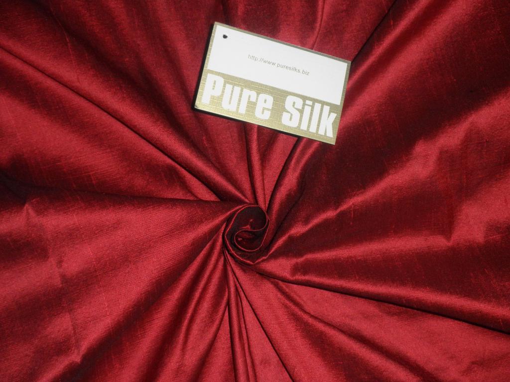 Pure SILK DUPIONI FABRIC Brick Red x Black colour