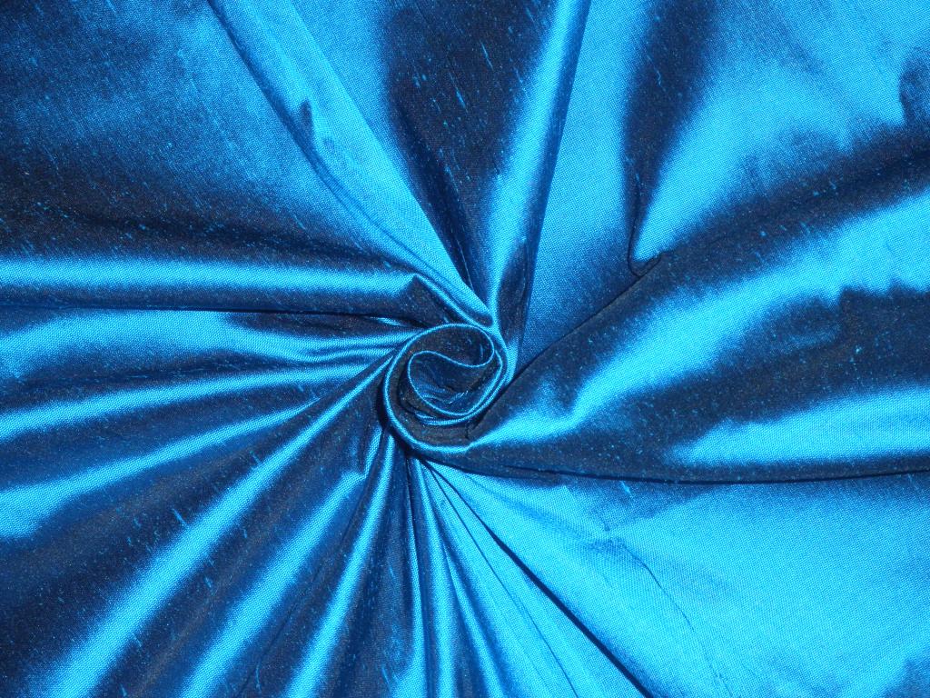 Pure SILK DUPIONI FABRIC Blue x Black colour