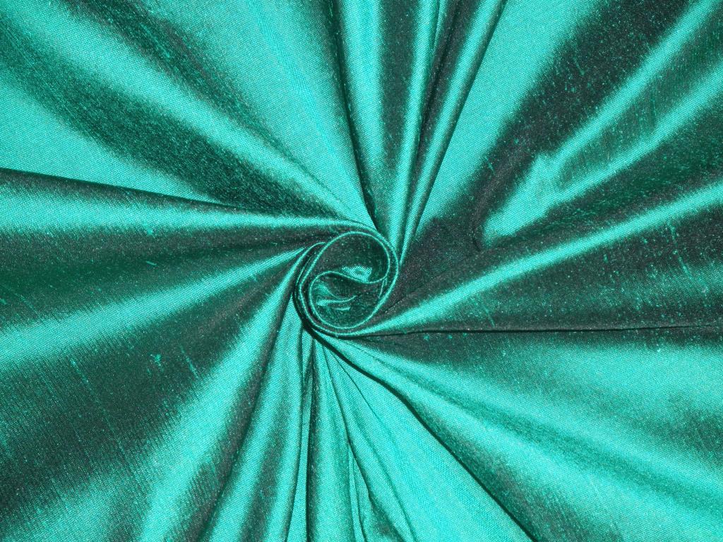 Pure SILK DUPIONI FABRIC Green x Black colour