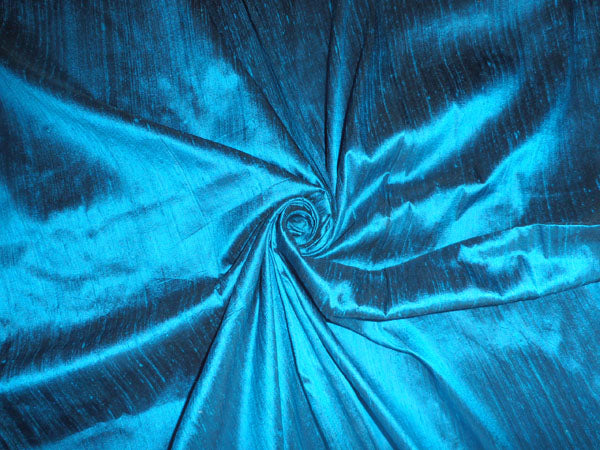 100% pure silk dupion fabric turquoise blue x black colour 54" wide with slubs MM38[4]