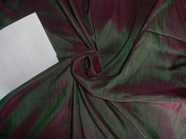 100% pure silk dupioni fabric green x magenta pink colour 44" wide with slubs MM36[2]