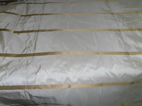 SILK TAFFETA FABRIC CHAMPAGNE WITH GOLD SATIN STRIPES 54" wide TAFS124