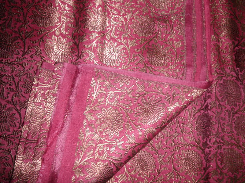 handloom woven mughal brocade fabric-pink / gold motifs