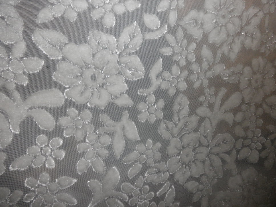 White Devore Polyester Viscose Burnout Velvet fabric 44" wide[1997]