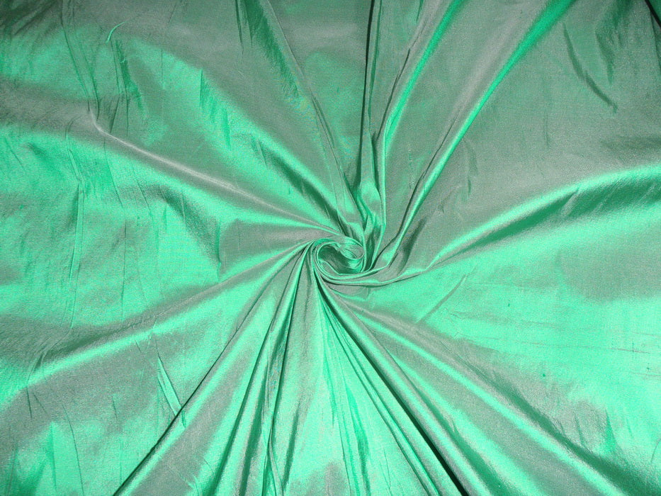 100% pure silk dupion /299 cms-rich green x ivory color 118" wide pkt240