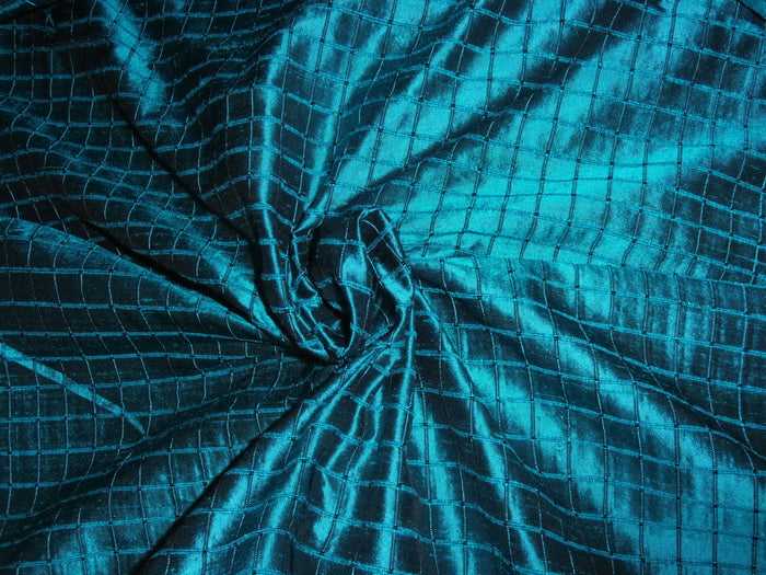 100% DUPION silk turquoise blue Waffle RIB plaid 54" wide DUPC35 [4625]